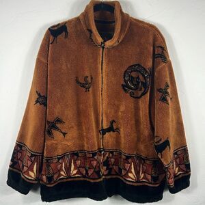 🔥 Vintage BEAR RIDGE Sherpa Fleece Full Zip Jacket Aztec Native American Print